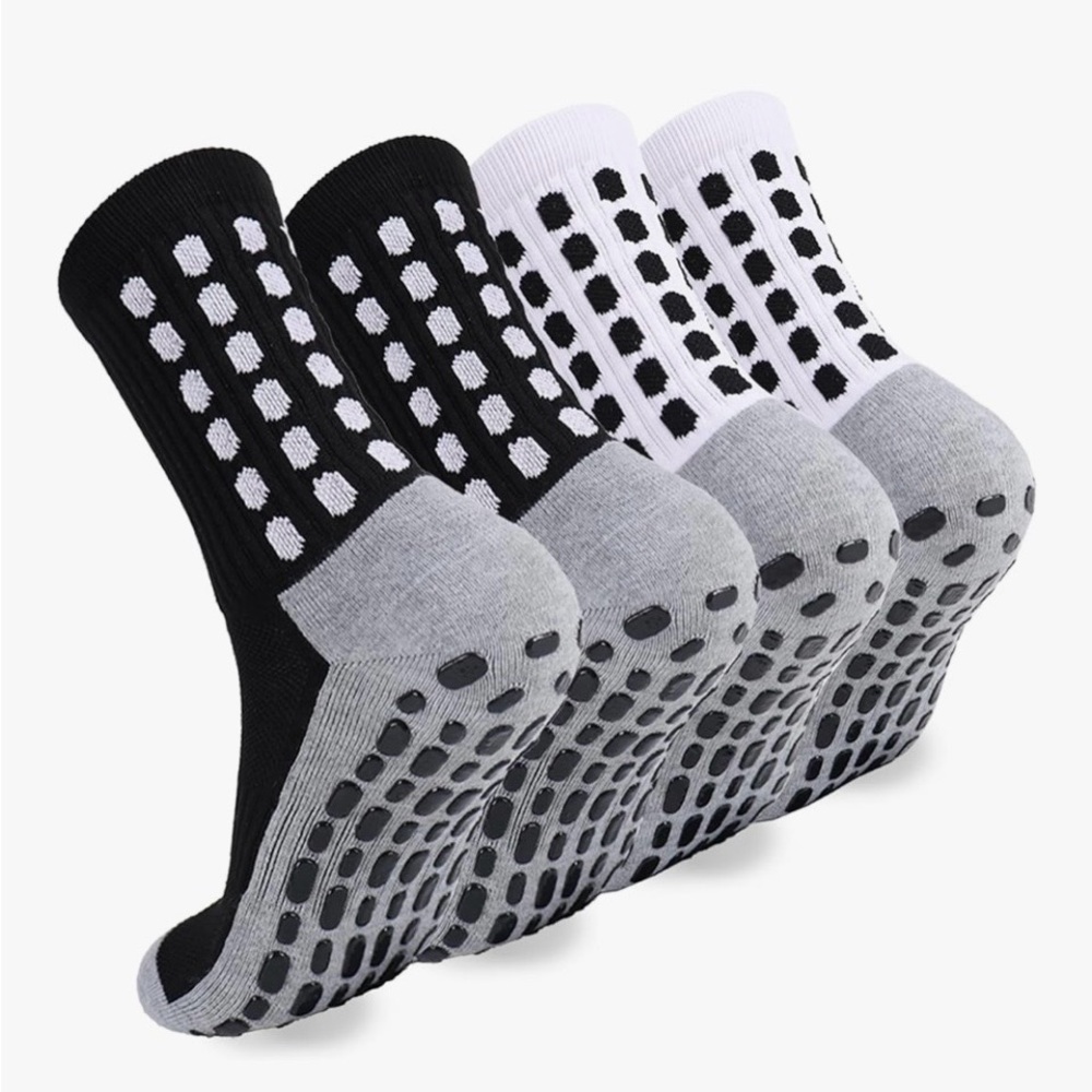 Men's Grip Pads Non Slip Socks - Black & White (2 Pairs)